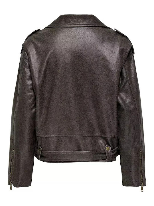 Only Jacket Biker made of Leatherette Brown