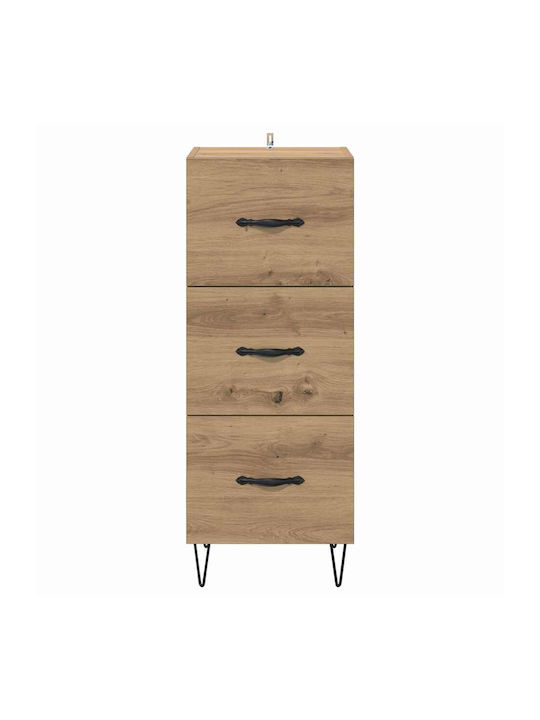 Drawers Storage Wooden with 3 Drawers L34xW34.5xH90cm