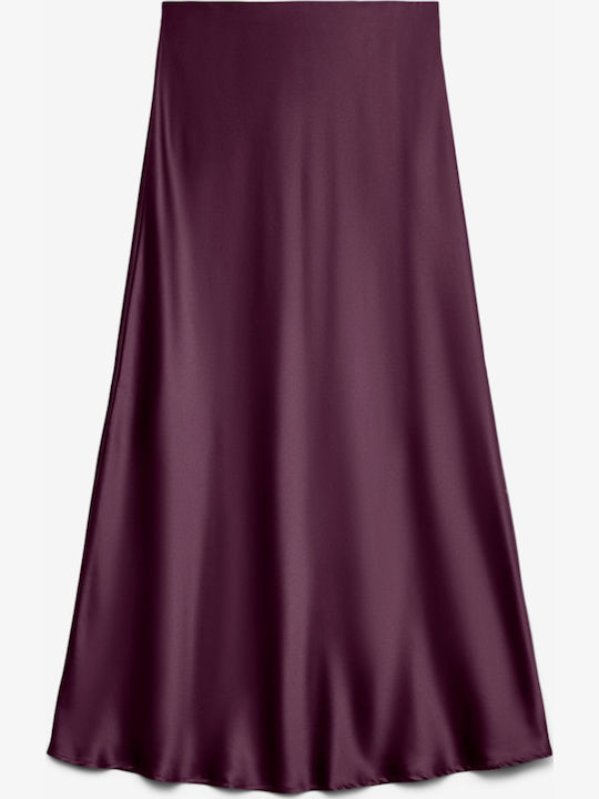Satin High-waisted Midi Skirt Burgundy