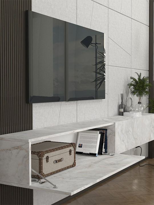 TV Stand Espanse Made of Metal & Wood White Marble Effect L241.8xD31.7xH30cm