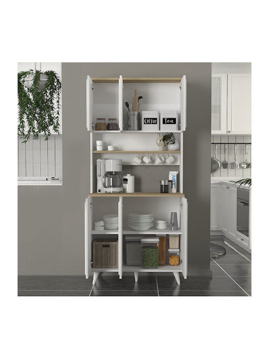 Potter 3 Επιδαπέδιο Ντουλάπι Λευκό, Rota Oak 90x40x196.1εκ.