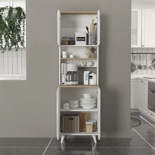 Potter 2 Επιδαπέδιο Ντουλάπι Λευκό, Rota Oak 60x40x196.1εκ.