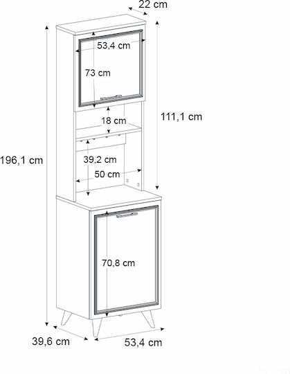 Potter 1 Floor Cabinet White, Rota Oak 53.4x39.6x196.1cm