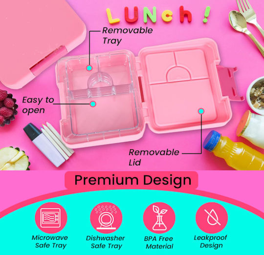 Lunchbox Πλαστικό Παιδικό Σετ Φαγητού Μονόκεροι Ισοθερμικό Ροζ