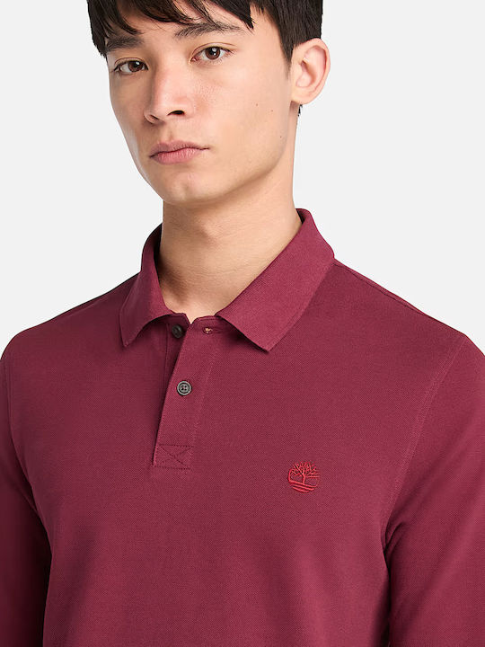 Millers River Pique Polo Long Sleeve Blouse Burgundy