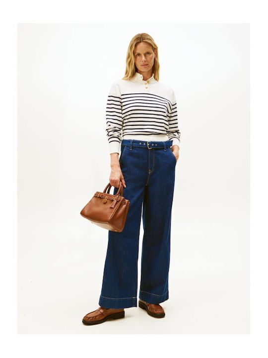 Tommy Women's Blouse Cotton Striped Ivory