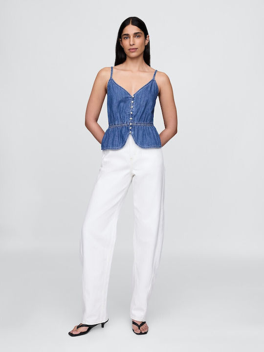 Women's Blouse Cotton with Straps Medium Wash
