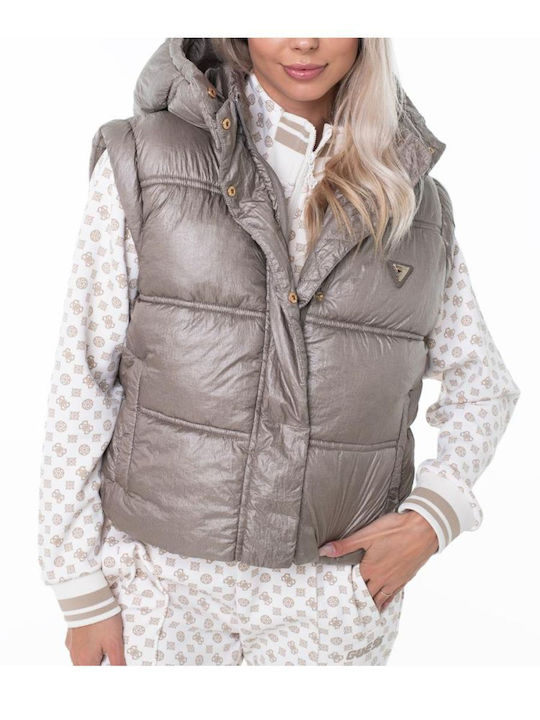 Zuschneiden Damen Ärmellos Puffer Jacke für Winter Silver