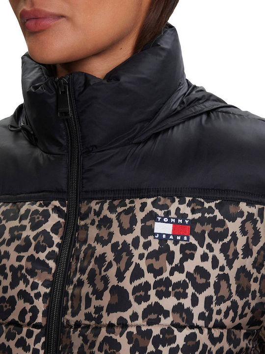 Women's Crop Puffer Jacket for Winter Brown