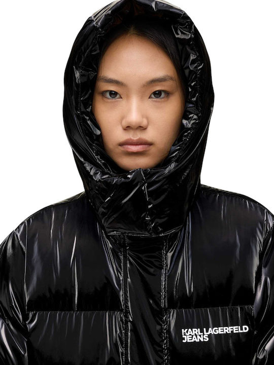 Kurz Damen Puffer Jacke für Winter Black
