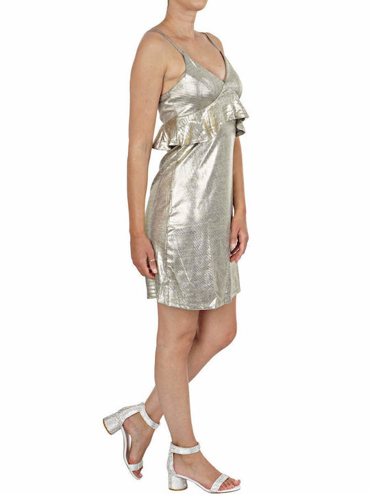 Carol Summer Mini Evening Dress with Ruffles Beige/Frosted Almond