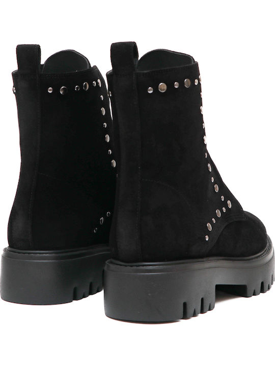 Leder Stiefeletten Damen Schwarz