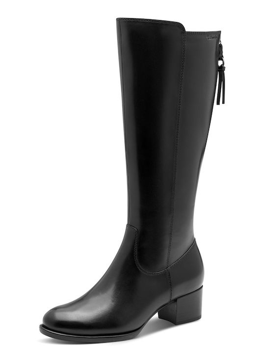 Leather Medium Heel Women's Boots Black