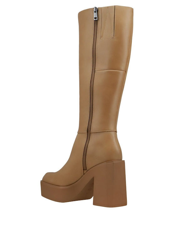 Leather High Heel Women's Boots Tabac Brown