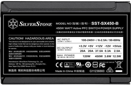 Silverstone SX450-B 450W Μαύρο Τροφοδοτικό Υπολογιστή Full Wired 80 Plus Bronze