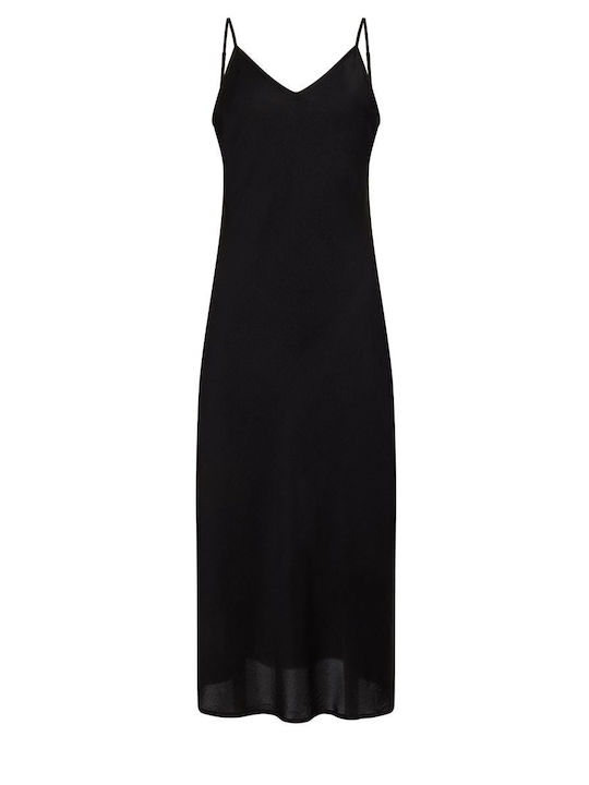 Καλοκαιρινό Midi Βραδινό Φόρεμα Σατέν Black
