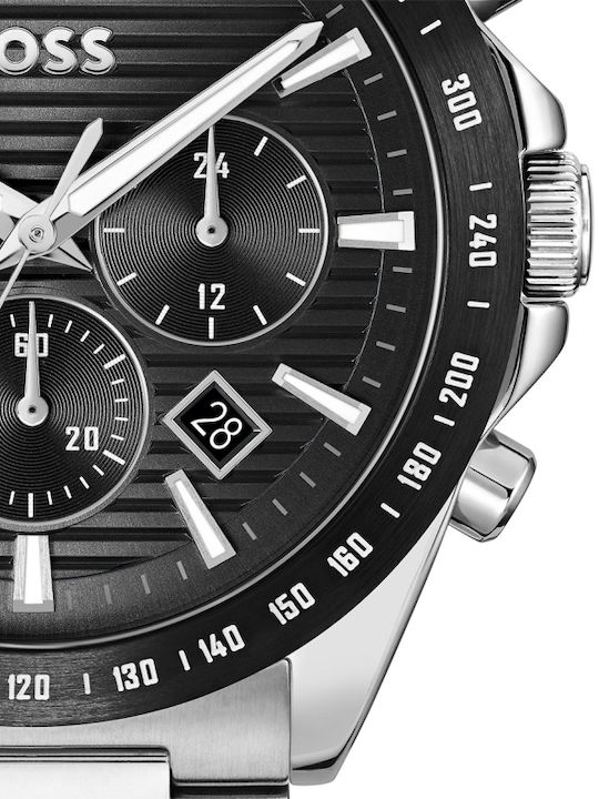 Boss Strike Ανδρικό Ρολόι 41mm Χρονογράφος Μπαταρίας με Ασημί Μεταλλικό Μπρασελέ