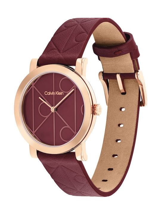 Calvin Klein Monogram Ceas de Damă cu Burgundy Brățară Metalică
