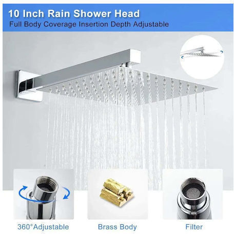 Set Mischer, Handbrause & Duschkopf für Wandmontage für Dusche 2 Ausgänge Silber Set Mischer, Handbrause & Duschkopf für Wandmontage für Dusche 2 Ausgänge Silber