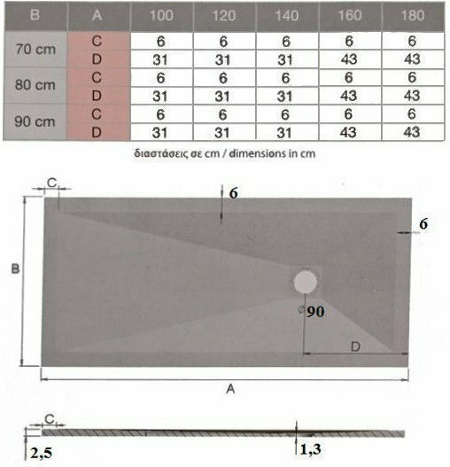 Karag Rectangular Artificial Stone Shower Cemento Pietra 72x90x2.5cm