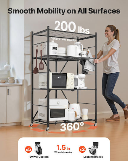 Vevor Metallic Kitchen Trolley Black