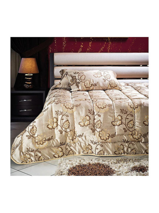 Beauty Home Art 1447 Σετ Κουβερλί Υπέρδιπλο από Πολυεστέρα Εμπριμέ, Χρυσαφί 220x240cm