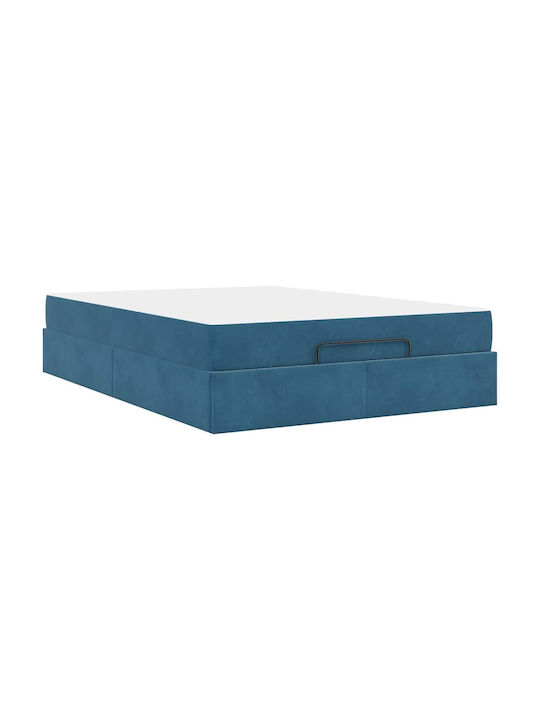 Doppelbett Mit Samt Blau Mit Matratze 160x200cm