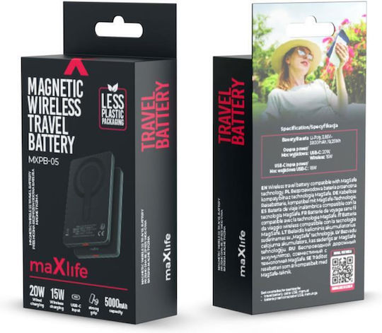 Maxlife MXPB-05 MagSafe Power Bank 5000mAh 20W με Θύρα USB-C Power Delivery Μαύρο
