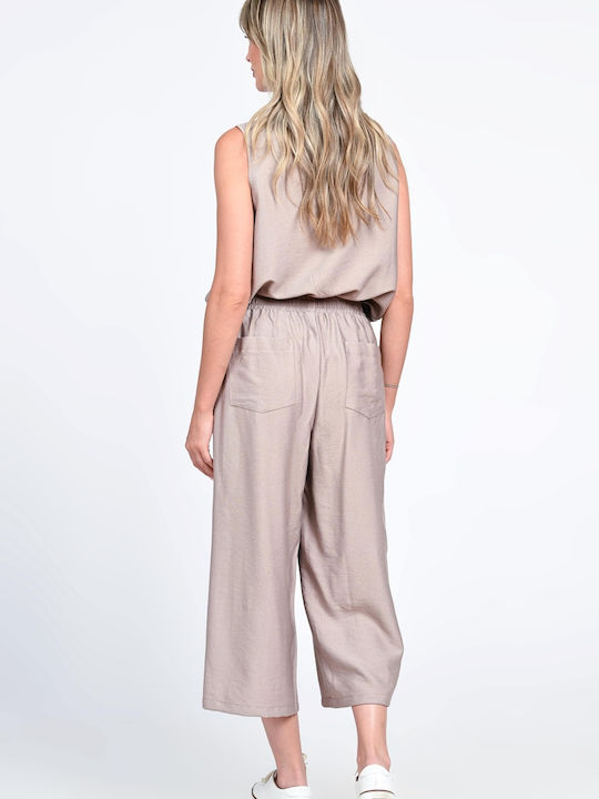 Damen Beige Set mit Hose mit Gummizug in Lockerer Passform Blumen