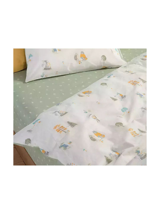 Nef-Nef Homeware Sheet Set Single Cotton Woodland Party Ecru 170x260cm 3pcs
