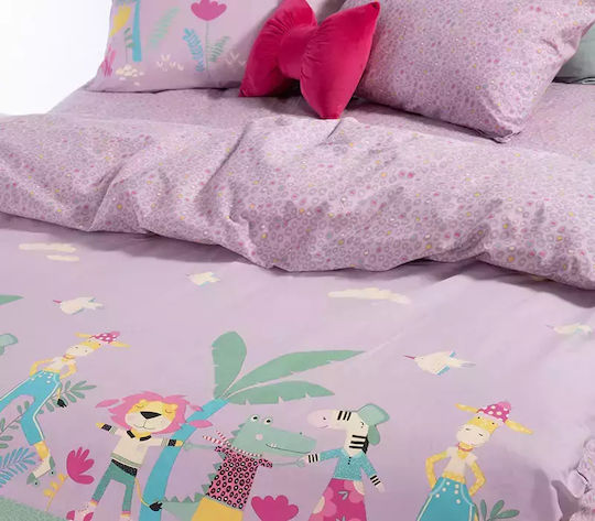 Nef-Nef Homeware Sheet Set Single Cotton Roller Friends Purple 170x260cm 3pcs