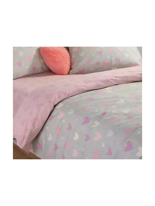 Nef-Nef Homeware Sheet Set Single Cotton Hearts Attack Gray 170x260cm 3pcs