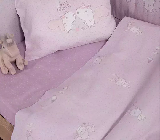 Nef-Nef Homeware Best Friends Baby Sheets Set Crib Cotton Lilac 120x170cm 3pcs
