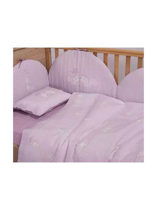 Nef-Nef Homeware Best Friends Комплект Бебешки Чаршафи За Количка Памучни Лилав 120x170бр 3бр