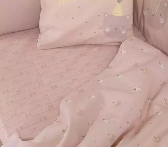 Nef-Nef Homeware Special Party Baby Sheets Set Crib Cotton Pink Pink 120x170cm 3pcs