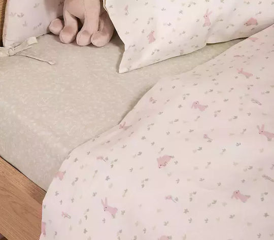 Nef-Nef Homeware Country Bunny Baby Sheets Set Crib Cotton Ecru 120x170cm