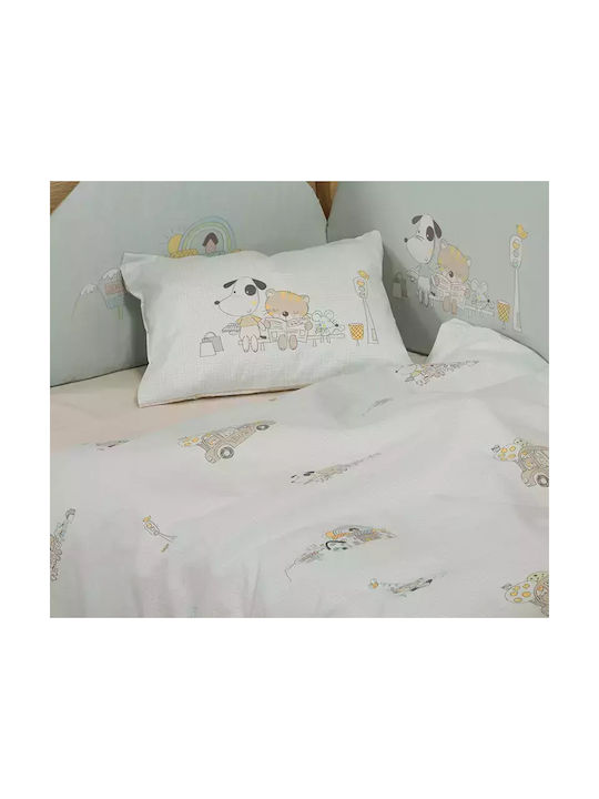 Nef-Nef Homeware Σετ Βρεφικά Σεντόνια Κούνιας Βαμβακερά Life In The City Τιρκουάζ 120x170εκ. 3τμχ