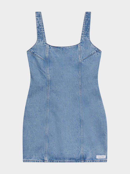 Summer Mini Denim Dress Light Aged Denim
