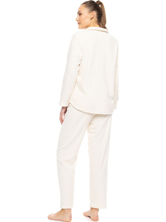 Pink Label Winter Damen Pyjama-Set White