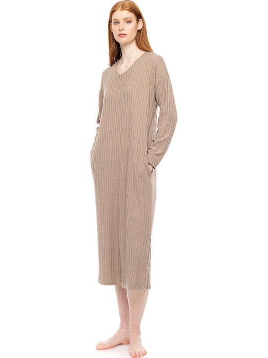 Pink Label Winter Women's Nightdress Sand