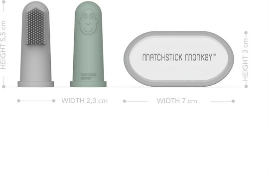 Matchstick Monkey Комплект Бебешки Четки За Зъби Пръстен За 3 Месеца+ 2 Бройки Сиви
