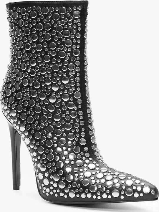 Black Ankle Boots High Heel With Metal Details