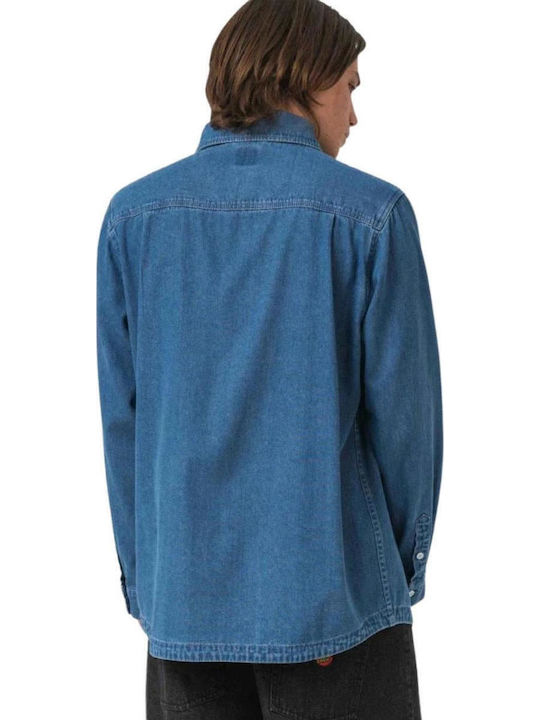 Long-sleeved Denim Shirt Polka Dot Blue