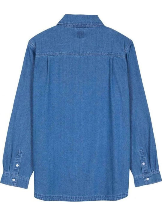 Long-sleeved Denim Shirt Polka Dot Blue