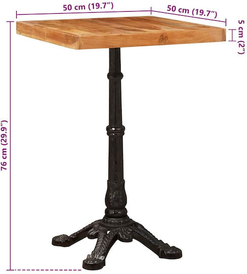 vidaXL Square Dining Table from Solid Wood Brown 50x50x76cm