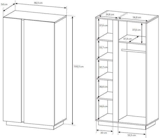 Doppeltür Kleiderschrank Weiß 96.5x54x193.5cm