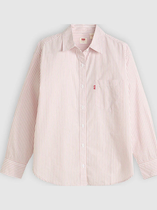 Harlie Μακρυμάνικο Γυναικείο Πουκάμισο Light Pink Ριγέ