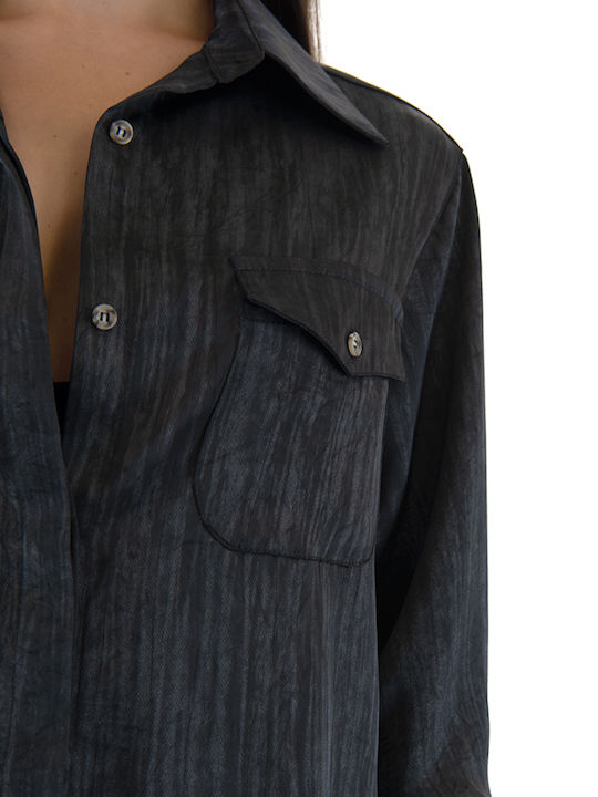 Women's Satin Long Sleeve Shirt Black
