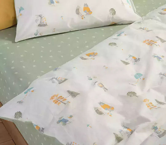 Nef-Nef Homeware Woodland Party Set Kids Duvet Cover Single with Pillowcase Cotton Ecru 160x240cm