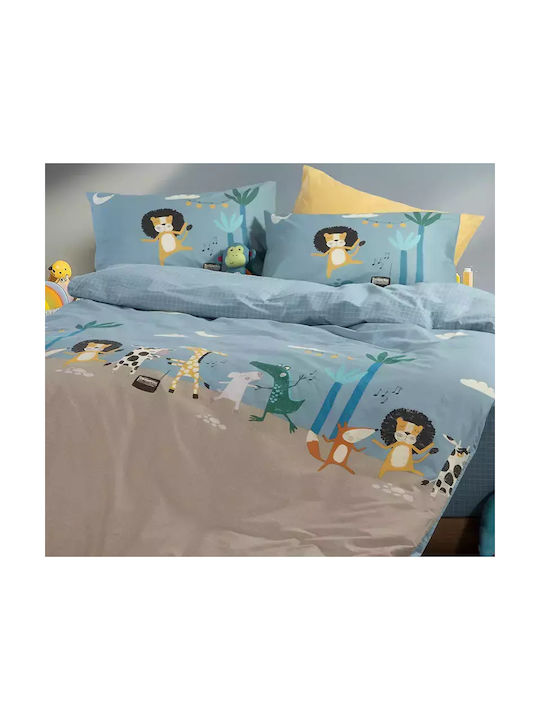 Nef-Nef Homeware Wild Dance Set Kids Duvet Cover Single with Pillowcase Cotton Blue 160x240cm